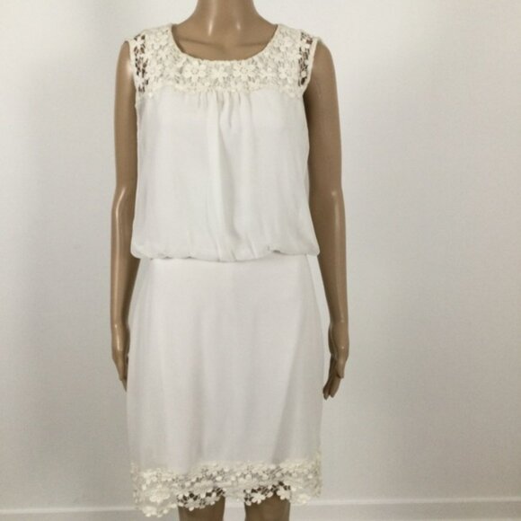 👛 2/$50 VERA MODA Midi Occasion Dress Off White with Lace Trim - Picture 4 of 12